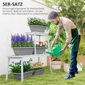 Outsunny Zestaw 5 Doniczek z Plastiku dla Tarasu, Ogrodu, Balkonu, 59 x 21 x 16 cm, Szary