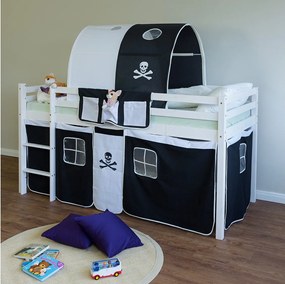 Łóżko dziecięce 90x200 cm czarne, łóżko piętrowe pirackie