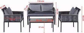 Aluminiowy zestaw mebli ogrodowych Solani - 2 fotele, sofa, stolik