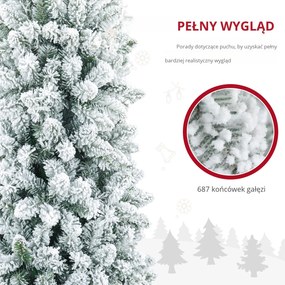 HOMCOM Sztuczna Choinka, niepalna, z efektem śniegu, szczupła, na metalowej podstawie, 75 x 210 cm, Zielona | Aosom PL