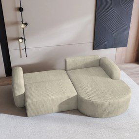 Masseno Narożnik AMILIA z funkcją spania i pojemnikiem na pościel Narozniki L, Rozkładana sofa - Kremowy, POSO 100