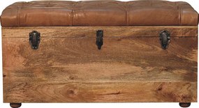 Artisan Furniture Lite drewno Skrzynia Magazynowa z Bawolej Skóry w Odcieniu Dębowym