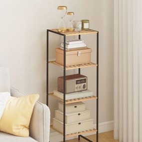 HOMCOM Regał stojący z bambusa i stali, 4 półki, 4-poziomowy regał na książki, 36,5 x 33 x 110 cm, naturalny | Aosom PL