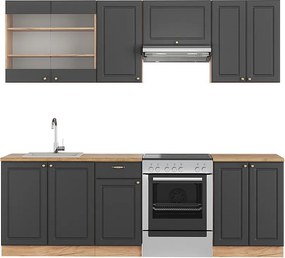 Szafki kuchenne anthracite country house/gold kraft oak 240x46x81.6 fame-line