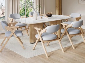 Zestaw 6 krzeseł do jadalni - Składane - krzesła lniane - Konstrukcja z litego drewna - Szary