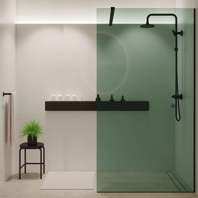 Ścianka prysznicowa WALK IN FIX zielona prostokątna 8 mm Molis Classic Green MASSI | rożne rozmiary : Kolor profili kabiny - złoty, Szerokość ścianki - 120 cm, Typ montażu - WALK in FIX (Do ściany)
