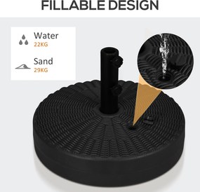 Outsunny Stojak na parasol Uchwyt na parasol, odporny na warunki atmosferyczne, napełniany, Ø51x 36W cm, Czarny