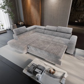 Masseno Narożnik VELISS z funkcją spania i pojemnikiem na pościel Rozkładana sofa do Salonu - Jasnoszary, TILIA 86