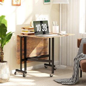 HOMCOM Składany Stół Jadalniany, dla do 6 Osób, z 6 Kółkami i Hamulcami, do Małych Przestrzeni, Brązowy