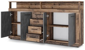 Komoda Czterodrzwiowa BLAGO 190 cm Ciemny Dąb/Czarny Loft