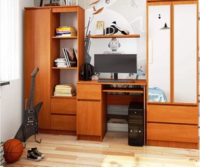 Biurko komputerowe AKORD PIKSEL Olcha 90 cm lewe 1 drzwi 1 szuflada kolor Olcha mat 3 półki 90x50x77 cm