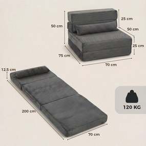 HOMCOM Krzesło podłogowe z oparciem, sztruks Boneless Cloud składana sofa do spania z grubym wypełnieniem, ciemnoszary | Aosom PL