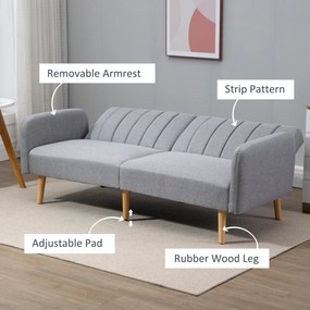 HOMCOM Sofa do spania, dwuosobowa sofa materiałowa, z funkcją spania, polyester stylizowany na len, drewno kauczukowe, 173 x 75 x 73 cm, szara