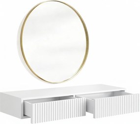 Toaletka wisząca Nicole ze złotym lustrem 80 cm - biały mat