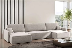 Narożnik z funkcją spania i pojemnikiem w kształcie U Carlos, tkanina Salvador, Beżowy