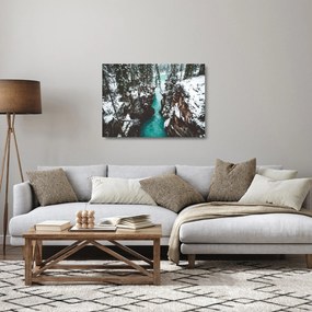 Obraz na szkle - górska rzeka zimą (70x50 cm)