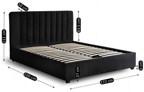 Łóżko Tapicerowane 160x200 cm ze Stelażem i Pojemnikiem Dwuosobowe MARI Welurowe Czarne