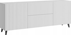 Nowoczesny lowboard 180 cm biały, szafka RTV z ryflowanymi frontami, 2 szuflady i 2 szafki boczne