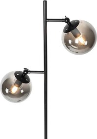 Lampa stojąca w stylu art deco czarna z dymionym szkłem 2-światła - Pallon
