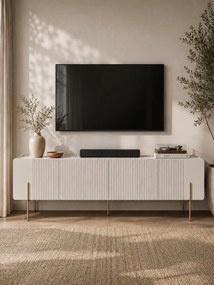 Szafka RTV Malmi 200 cm - kaszmir / crema bianca / złote nóżki