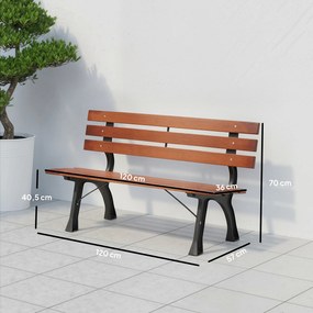 Outsunny Ławka dla 2 osób, do ogrodu i tarasu, Żeliwo + Drewno naturalne, 120 x 57 x 70 cm, Brązowy