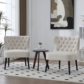 Krzesło beżowe - Krzesło z nitowanym wykończeniem i nogami z litego drewna - aksamit