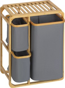 HOMCOM Kosz na Pranie z Bambusa 3 Wyjmowane Kosze Naturalny Szary 50x32x697cm | Aosom PL