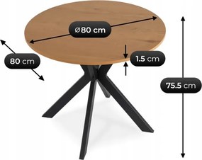 Zestaw Stół Okrągły LAUREN 80 cm Dąb Złoty/Czarny i 4 Krzesła ROBIN Zielone
