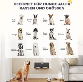 PawHut Miska dla psa regulowana wysokość ścienna z 2 x 800 ml miskami 42 x 23,5 x 14 cm Czarny | Aosom PL