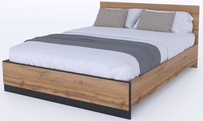 Łóżko dwuosobowe ze stelażem i materacem 160x200 dąb wotan + czarny L4-P37