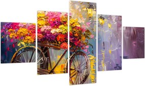 Obraz - Koło z kwiatami (125x70 cm)