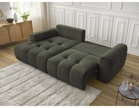 Rozkładany/ze schowkiem narożnik z tkaniny szenilowej (lewostronny/z szezlongiem) w kolorze khaki Roxelane – Bobochic Paris