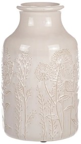 Waza ceramiczna z motywem kwiatów polnych, beżowa,średnica 19 cm x 31 cm