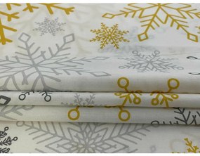 Świąteczna pościel bawełniana Złote płatki śniegu, 140 x 200 cm, 70 x 90 cm