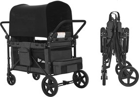 Wózek Dla 4 Dzieci SucceBuy, Pojemność 150 kg, Zagnieźdżalny, Ciemno-szary i Czarny