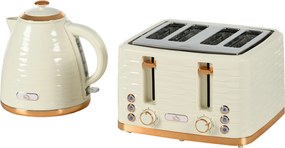 HOMCOM Zestaw toster i czajnik 2w1, 7 poziomów opiekania, funkcje rozmrażania i podgrzewania, beżowy