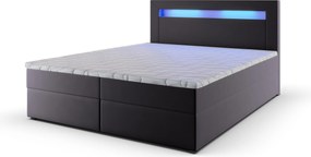 Masseno Łóżko kontynentalne PLATO 140x200 cm LED z pojemnikiem na pościel - Szary, MADRYT 990