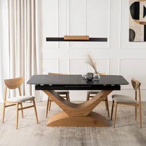 Stół Rozkładany Prostokątny ALICANTE 160-200 cm Ceramiczny Czarny/Dąb do Jadalni Nowoczesny