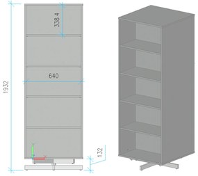 Półka obrotowa, 680×680×1932 mm, 2x 5 półek, biała