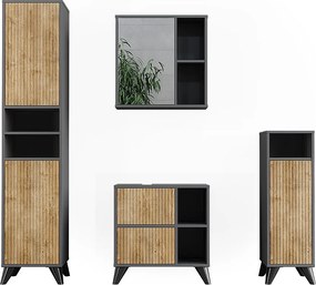 Zestaw mebli łazienkowych antracyt/dąb górski 60x30x62 leano