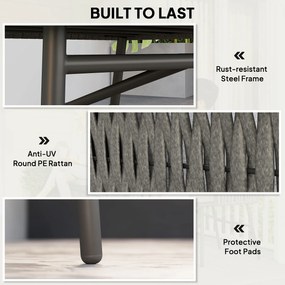 Outsunny 3-częściowy Zestaw Mebli Ogrodowych, 2 Krzesła, 1 Stół, Zestaw Bistro, Sztuczny Rattan, Rama Stalowa, Stół Metalowy, 4 Poduszki, Szary