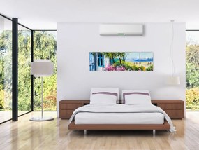 Obraz ogrodu przed domem, obraz olejny (170x50 cm)