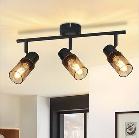 NETTLIFE Lampa sufitowa 3-punktowa czarna vintage E27 obrotowy 330° metalowy klosz do salonu sypialni kuchni dziecięcej max. 25W bez żarówki