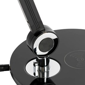 Designerska lampa stołowa czarna w komplecie z LED z czujnikiem dotykowym i ładowarką indukcyjną - Don