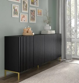 Lamelowa czarna komoda 200 cm na złotych nogach - Dixter 3X