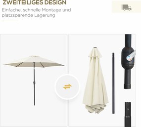 Parasol ogrodowy przeciwsłoneczny zginany z korbką aluminium 180/㎡ poliester kremowo-biały outsunny