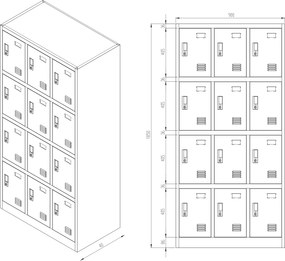 Szafa BHP z 12-skrytkami 90x40x185 cm Marcin antracyt/czerwony