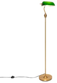 Klasyczna lampa podłogowa notariusza brązowa z zielonym szkłem - Banker