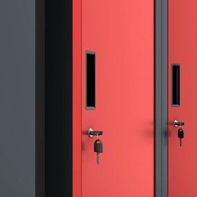 Szafka ubraniowa BHP antracytowo-czerwona: czterokomorowa KACPER, 800 x 1800 x 500 mm