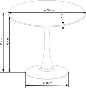 Stół Ambros 90 cm elegancki okrągły stół z marmurowym szklanym blatem i czarną stalową nogą do małego salonu